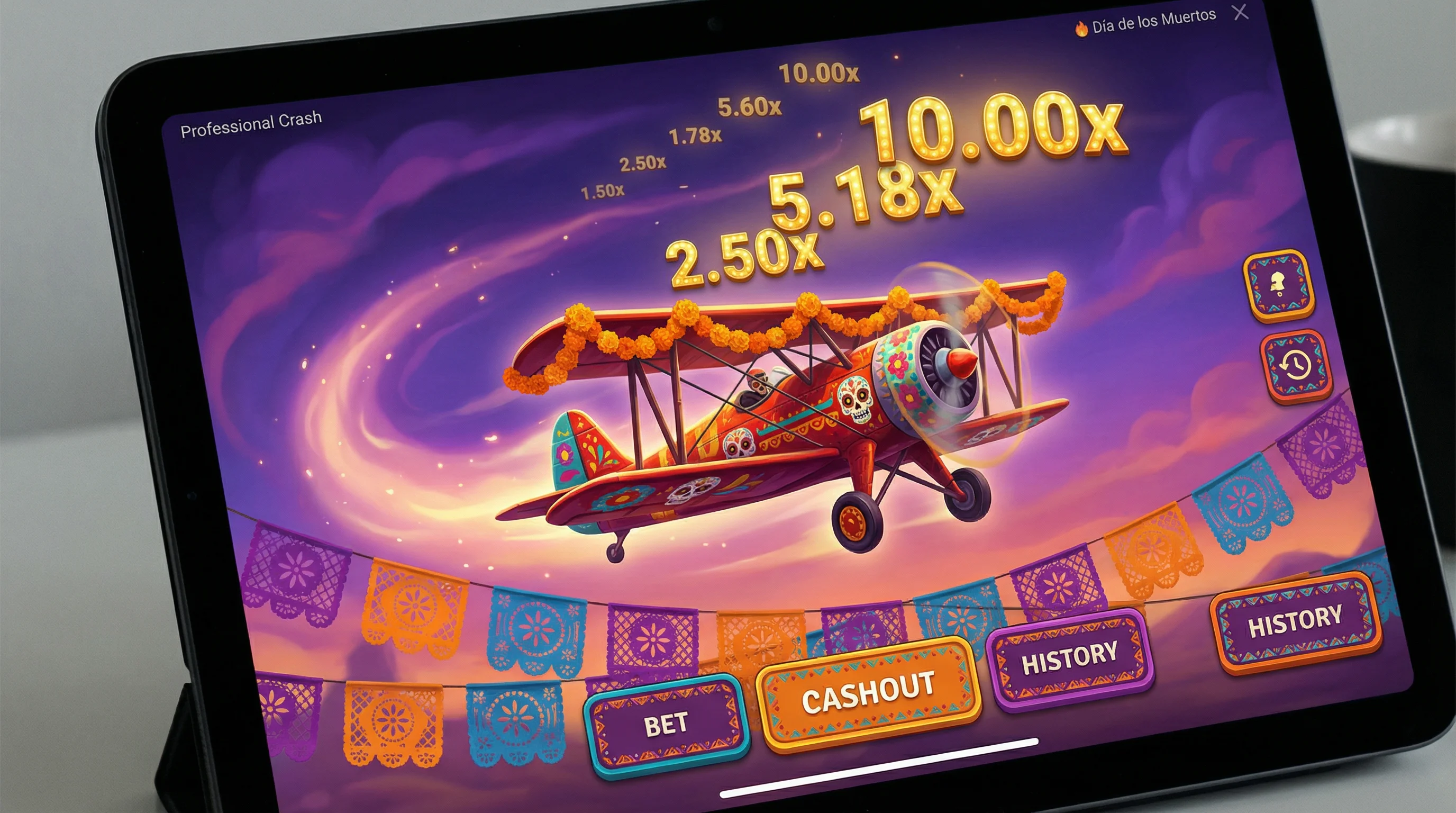 Juego Aviator con avión decorado estilo Día de los Muertos